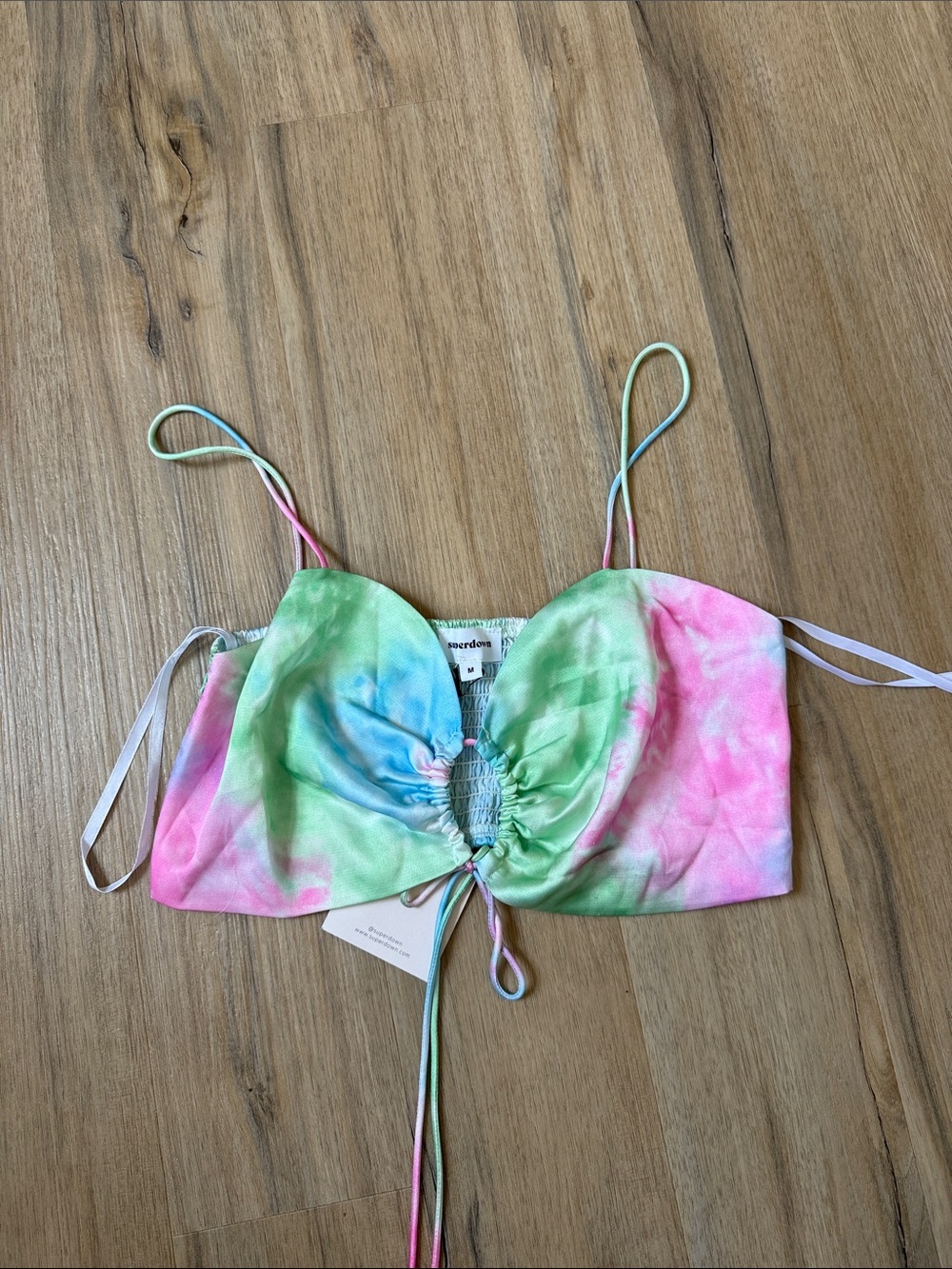 superdown Tie-Dye Ruched Front Crop Top - Pink, Green, Blue